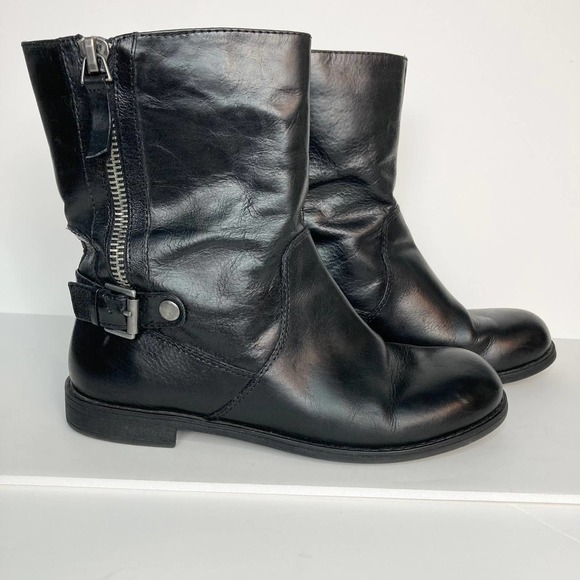 Nine West Shoes - Nine West Black Leather Moto Style Biker Boots Women's Size 8M Buckle Zipper